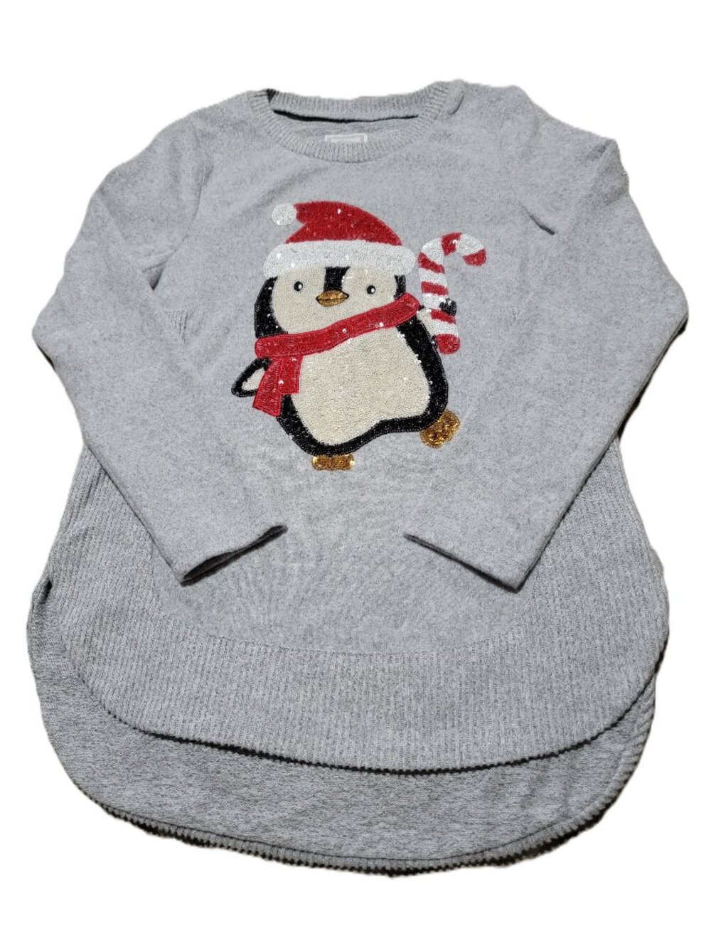 Colortree high-low hem sequin penguin sweater, NWOT